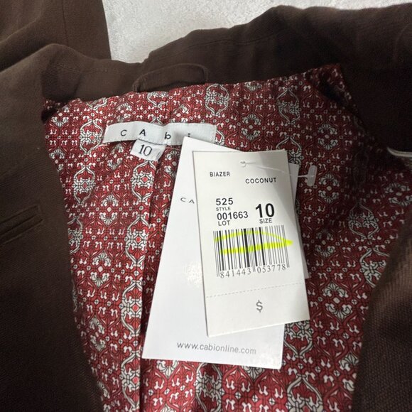 CAbi 525 Womens Brown One-Button Blazer Jacket Size 10 Red Patterned Lining New - Picture 3 of 10